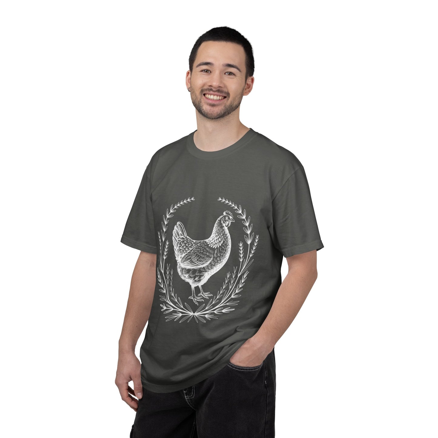 White Hen & Herbal Wreath T-Shirt — Vintage Scientific Illustration